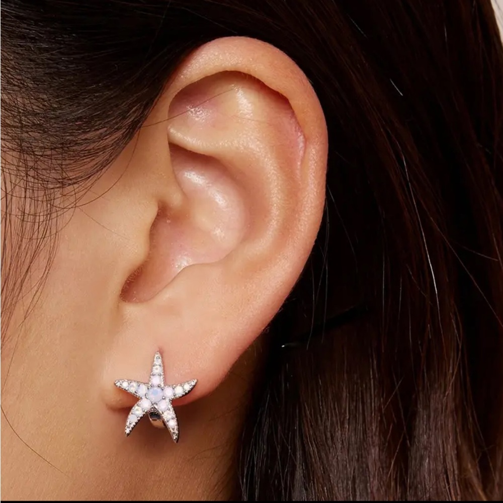 Sterling Silver Blue Zirconia Starfish Earrings
